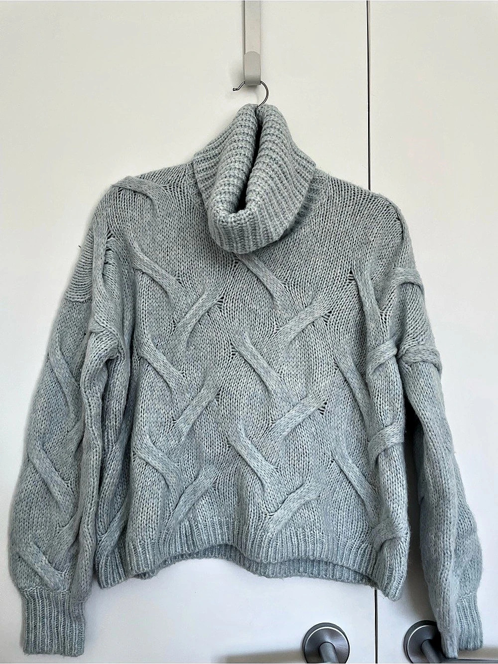 Madewell Cable Knit Cowl Neck Sweater in Pale Blue Size XS